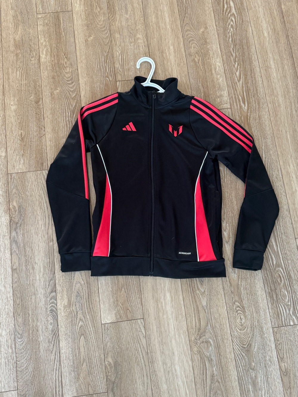 adidas MESSI Black Jacket with Red Accent Stripes - youth
